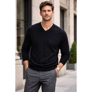 Brooks Brothers V Neck XL Black Sweater Mens 100% Pure Cashmere $298 Retail
